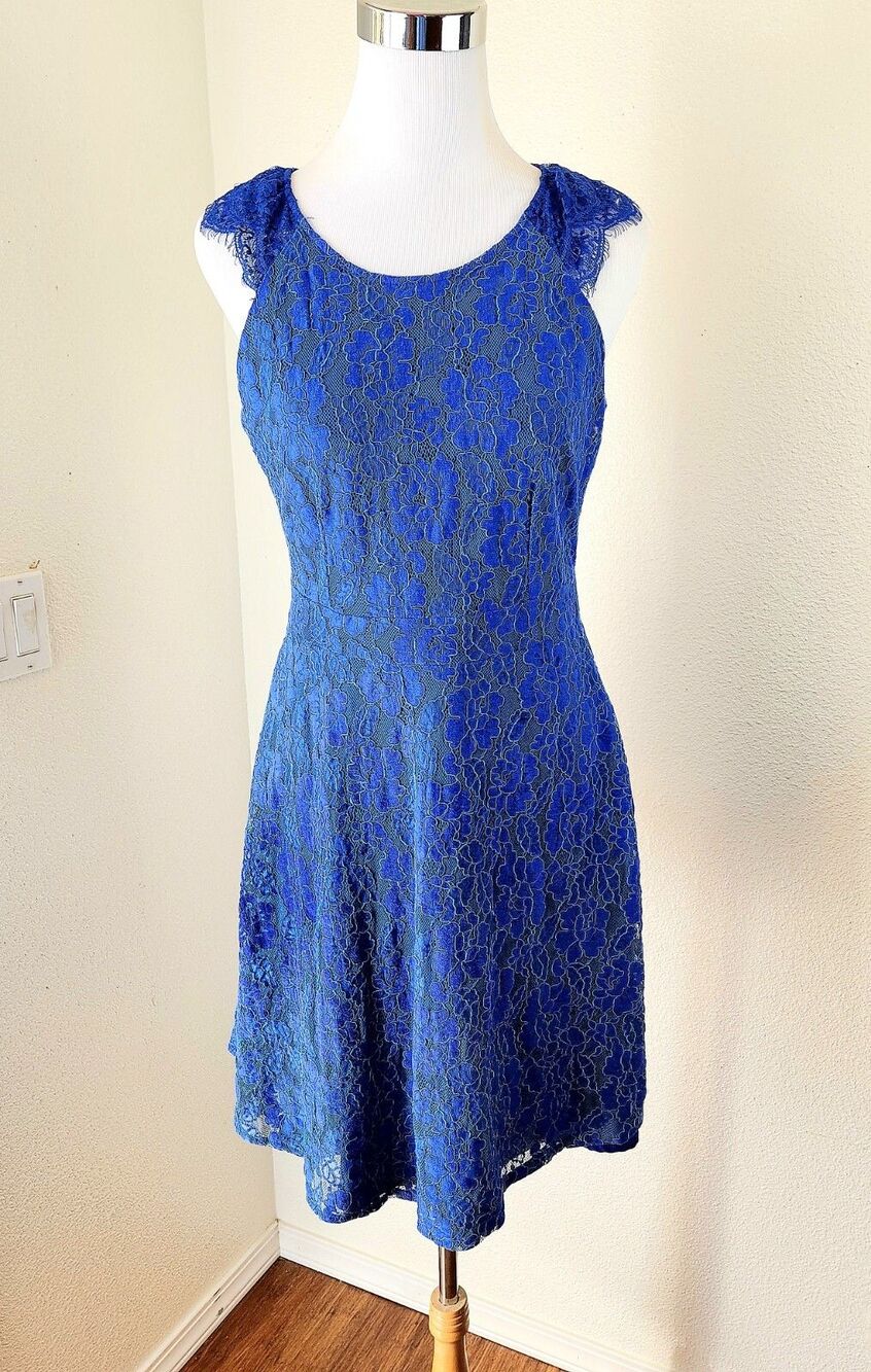 Fairy Coquette BRIXON IVY Mini Dress Sz. M Blue Lace Sleeveless Flared #03